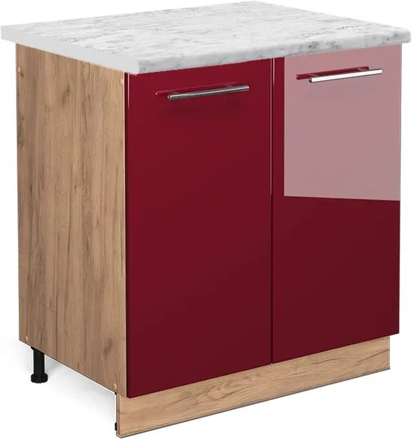 Vicco Spülenunterschrank Fame-Line Bordeaux Hochglanz in Eiche und Rot mit Marmor-Optik, B/T/H: 80 x 60 x 82 cm - Bild 1