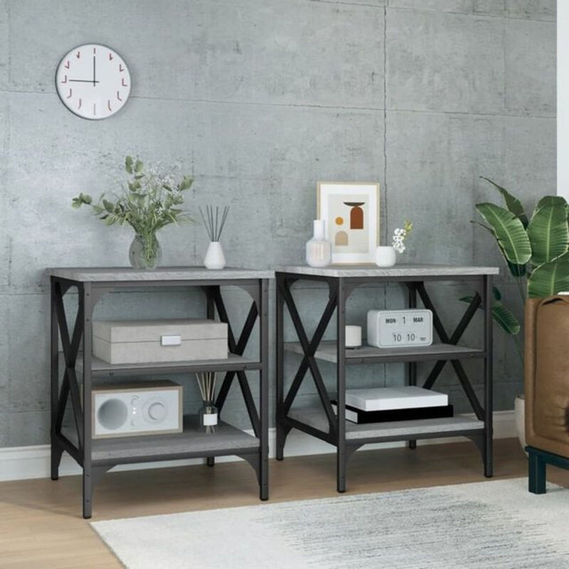 Vidaxl Beistelltisch Set 2er Pack Grau Sonoma Industrial Design aus Holzwerkstoff und Stahl, B/T/H: 40 x 42 x 50 cm - Bild 1