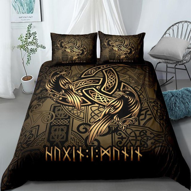 Wikinger Keltisches Bettwäsche-Set mit Yggdrasil und Fenrir Motiv von JMG Household Supplies, Mikrofaser, Mehrfarbig, B/H: 140 x 200 cm - Bild 1