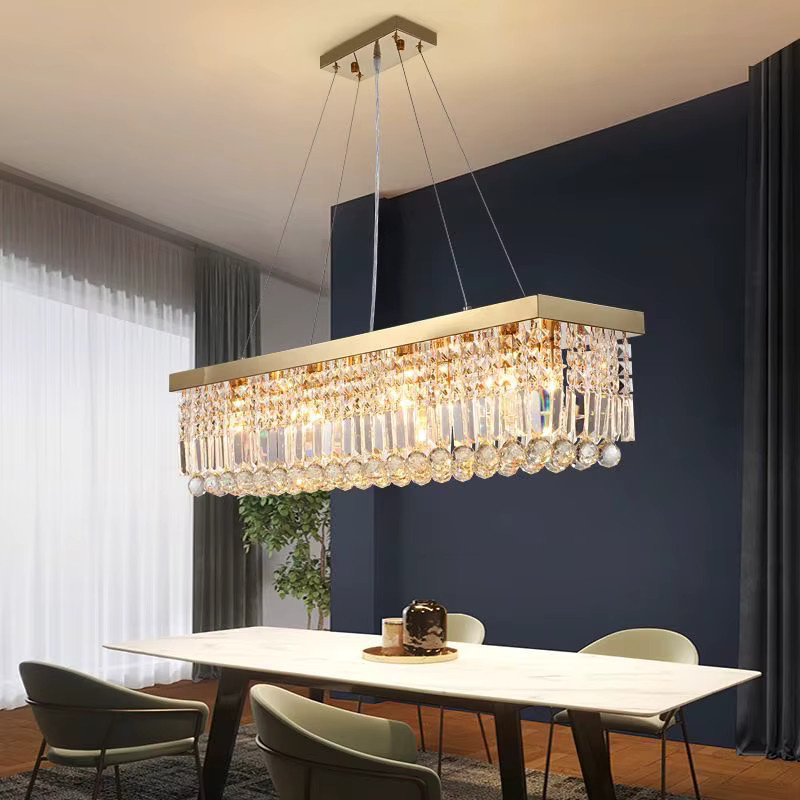 PIBAOGU Kristall-Kronleuchter als lineare LED-Pendelleuchte, 8-flammig, E14, transparent, Breite: 100 cm, Tiefe: 25 cm, Höhe: 100 cm - Bild 2