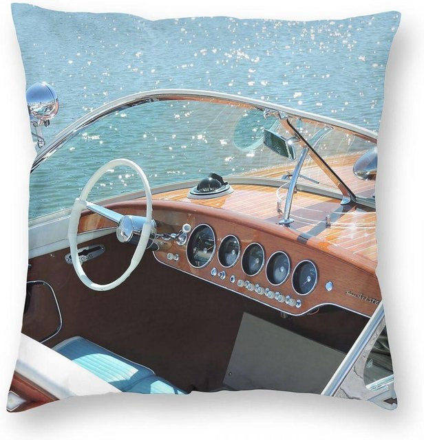 GUOYU HOMEDECOR Quadratischer Kissenbezug Riva Ariston Vintage Boot, Blau, Polyester, B/T/H: 50,8 x 50,8 x 1 cm - Bild 1