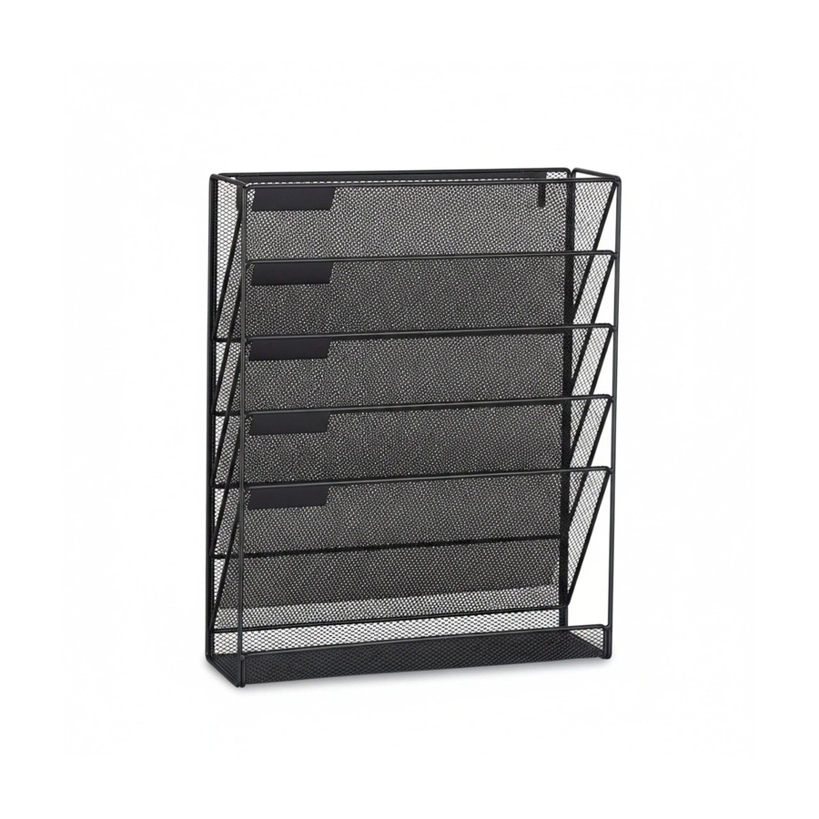 Relaxdays Zeitschriftenhalter aus Metall in Schwarz mit 6 Fächern zur Wandmontage, B: 40,5 cm, H: 32,5 cm, T: 10,5 cm - Bild 2