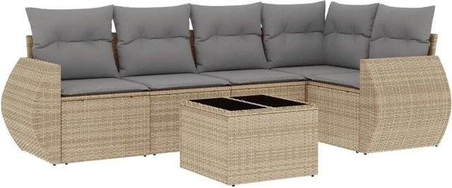 vidaXL 6-teilige Garten-Sofagarnitur in L-Form mit Couchtisch und Kissen, Beige/Grau, Poly-Rattan und Metallgestell - Bild 1