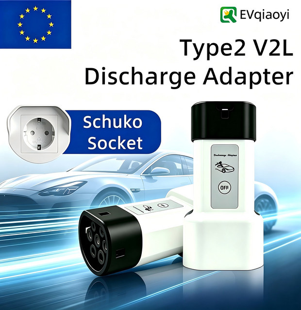 EVqiaoyi V2L Typ2 Entladegerät-Adapter für Elektroautos zu EU-Steckdose in Weiß, kompatibel mit Omoda 9, Jaecoo J7, BYD Atto 3, DM-i, Geely EX5, Starray EM und Xpeng G6 - Bild 1