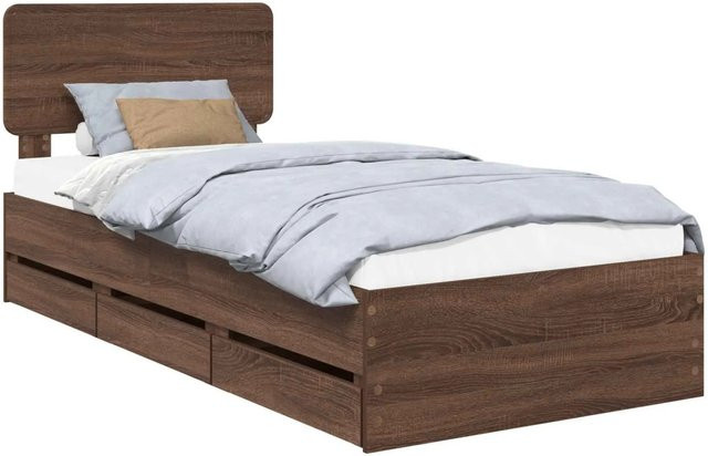 vidaXL Bettrahmen mit Schubladen in Eiche Braun aus Holzwerkstoff, B/T/H: 90 x 190 cm - Bild 1