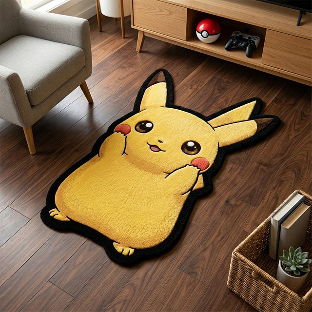 Bandai Pikachu Plüsch-Teppich Gelb Weiche Bodenmatte für Kinderzimmer und Wohnzimmer - Bild 1