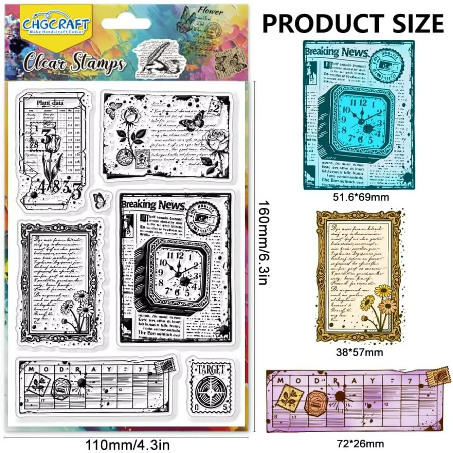 Transparente Stempel-Set mit Vintage-Motiven, Blumen und Retro-Buchstaben aus Kunststoff für dein DIY Scrapbooking - Bild 2