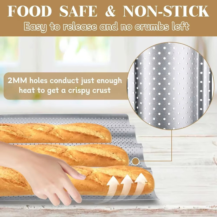 FEB.WIND Antihaftbeschichtetes Baguette-Tablett aus Aluminium für 4 Laibe, Silber - Bild 2