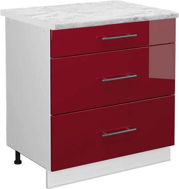 Vicco Küchenunterschrank Fame-Line Bordeaux Hochglanz Weiß mit 3 Schubladen und Soft-Close-Türen B/T/H: 80 x 60 x 82 cm - Bild 1