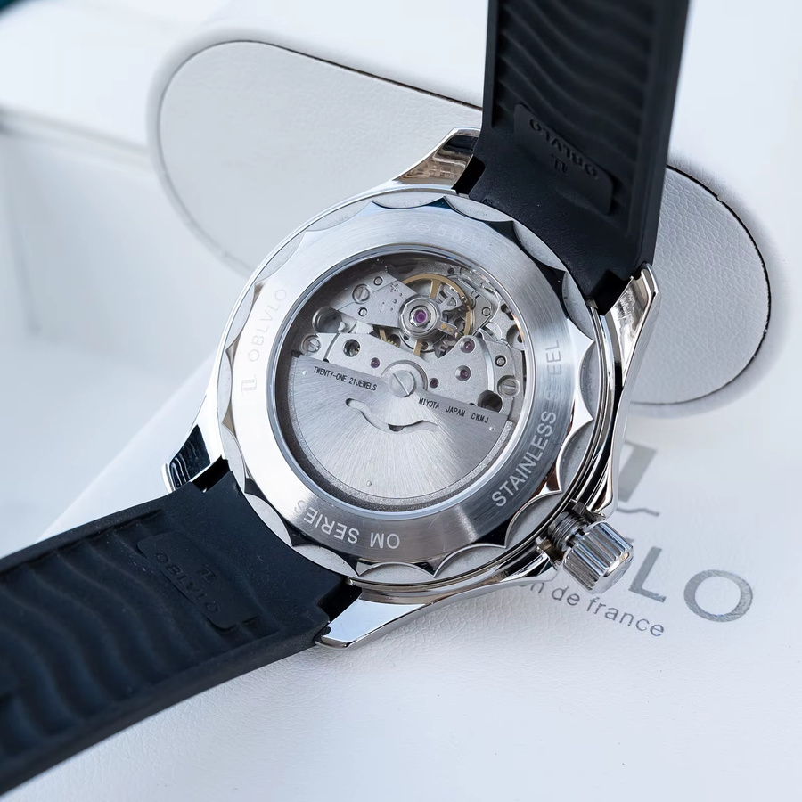 OBLVLO Armbanduhr Automatik, Edelstahl, Silber, Kautschuk, Herren - Bild 4