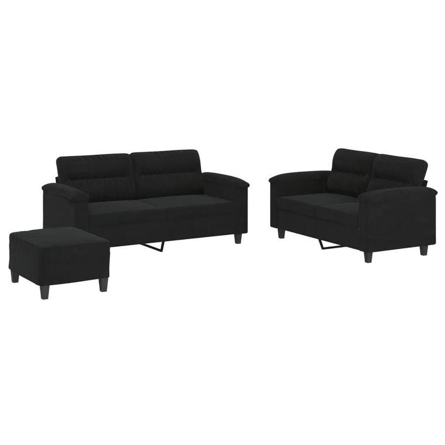 vidaXL 3-teilige Sofagarnitur in Schwarz aus Mikrofasergewebe inklusive Kissen für dein Wohnzimmer - Bild 2