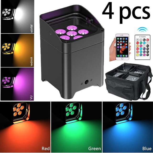 GOTSTAGE 4er-Set 6x18W RGBAW+UV LED Par-Scheinwerfer in Schwarz mit DMX-Fernbedienung und WLAN-Steuerung für DJ, Bar und Party - Bild 1