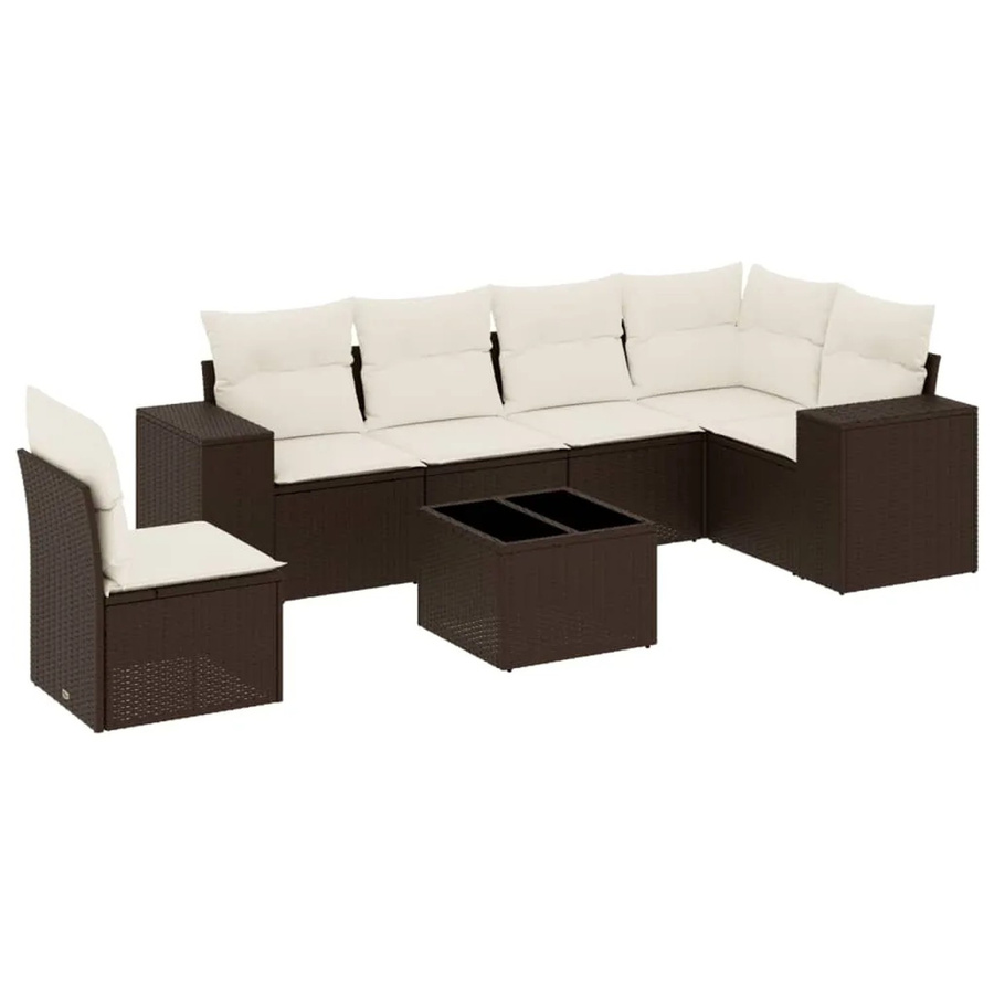 vidaXL 7-teilige Garten-Sitzgruppe in L-Form mit Kissen, Braun, Metallgestell und UV-beständigem Polyester - Bild 2