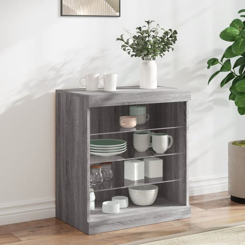 Modernes Sideboard mit LED-Leuchten von Vidaxl in Grau Sonoma, B/T/H: 60,5 x 37 x 67 cm - Bild 1
