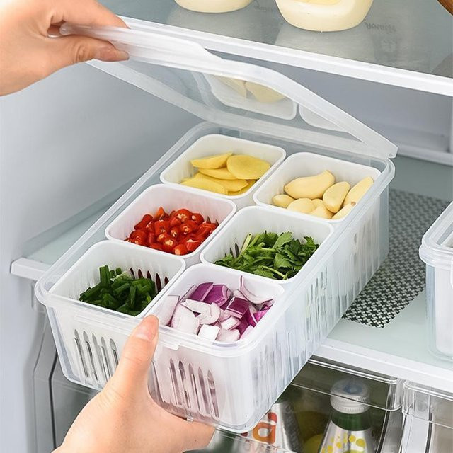 KTY Multifunktionale Lebensmittelaufbewahrungsbox mit sechs abnehmbaren Fächern, transparent, weiß - Bild 1