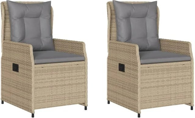 2er Set vidaXL Gartensessel aus Poly-Rattan in Beige mit verstellbarer Rückenlehne - Bild 1
