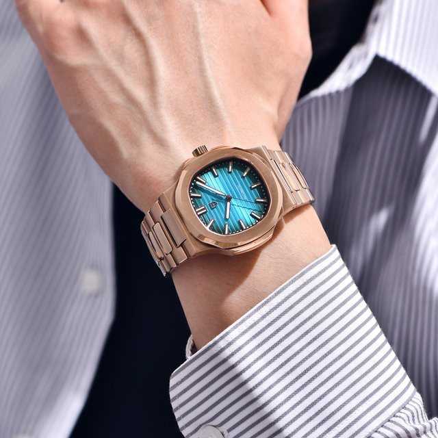 PAGANI DESIGN Armbanduhr, Automatik, Edelstahl, Roségold, Blau, Herren - Bild 1