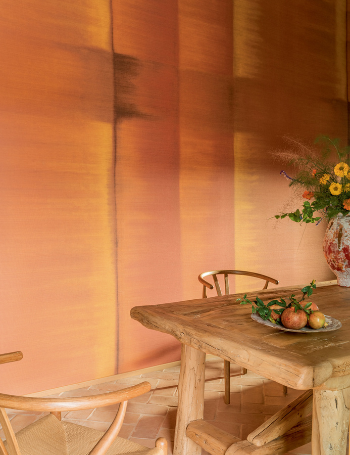Élitis Wallpaper Carthagéne RM 1080 35 Mural in Orange mit Sisal-Struktur und Boho-Design - Bild 1