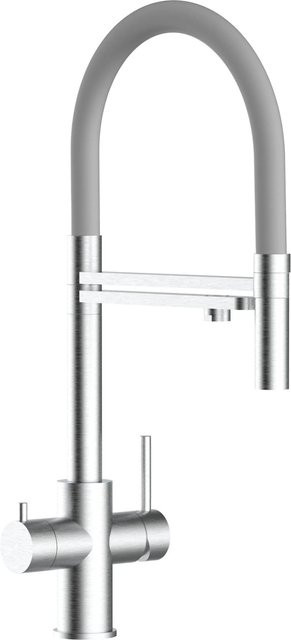 VIZIO Küchenarmatur aus Edelstahl mit 5-Wege-Wasserhahn, 360° schwenkbarem Auslauf und abnehmbarer 2-Strahl Handbrause, gebürstet, Grau/Silber - Bild 1