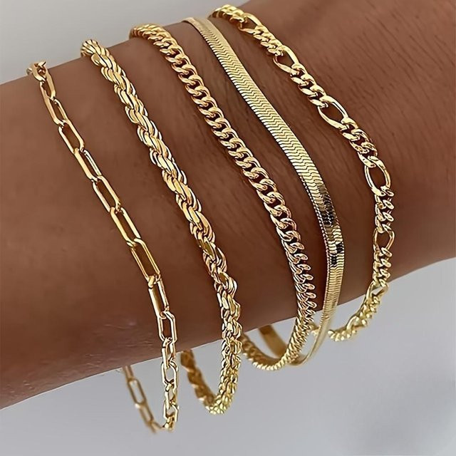 5er Set Armband, 18 Karat vergoldetes Edelstahl, Gold, Damen - Bild 1
