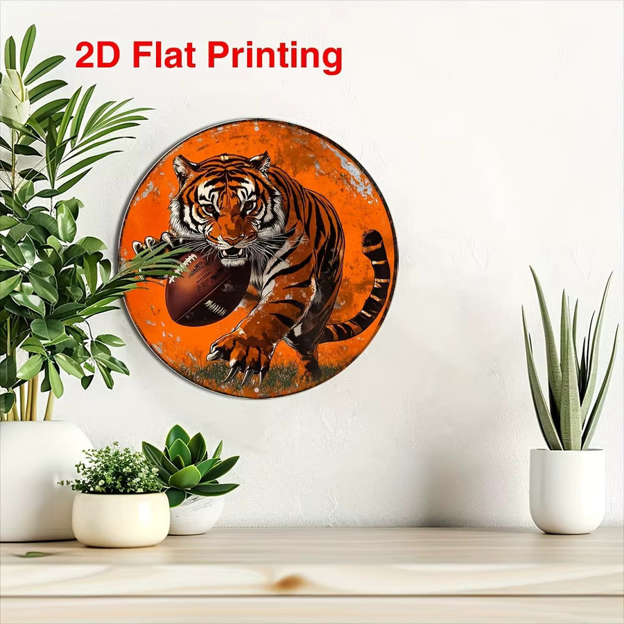 HELLOYOUNG Rundes Metallschild Vintage Tiger und Fußball Wandkunst in Orange - Bild 3