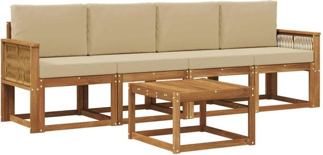 vidaXL Outdoor-Sofagarnitur aus Akazienholz mit Kissen in Natur und Beige - Bild 1