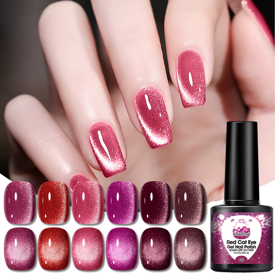 Groillim Katzenaugen-Gel-Nagellack, Neujahrs-Rot, Schimmernd, 7 ml - Bild 3