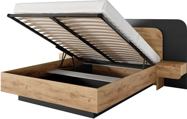 Desado Bett mit Bettkasten in Anthrazitgrau und Naturfarben Hell, B/T/H: 160 x 200 x 245,2 cm - Bild 1
