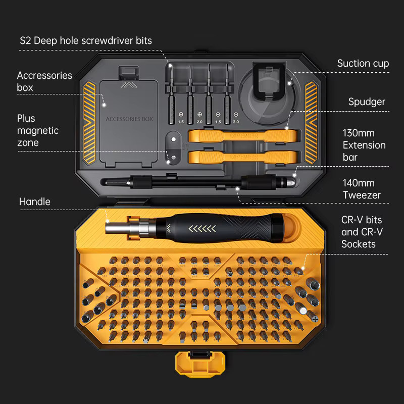 Jakemy JM-8183 Präzisions-Schraubendreher-Set 145 in 1 mit magnetischen CR-V Bits in Schwarz für Handy, Computer und Tablet Reparaturen - Bild 4