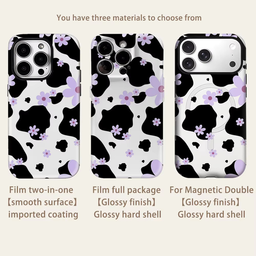 Potdemiel Handyhülle mit Kuh-Design für iPhone 17 16 15 14 13 Pro Max Plus, magnetisch, doppelschichtig und robust, Schwarz und Rosa - Bild 2