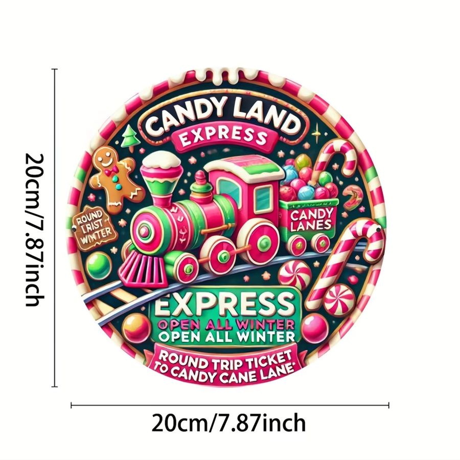 Potdemiel Candy Land Express Vintage Wanddekoration aus Aluminium mit Lebkuchenmann und Zuckerstangen, Multicolor, B/H: 20,32 x 20,32 cm - Bild 2