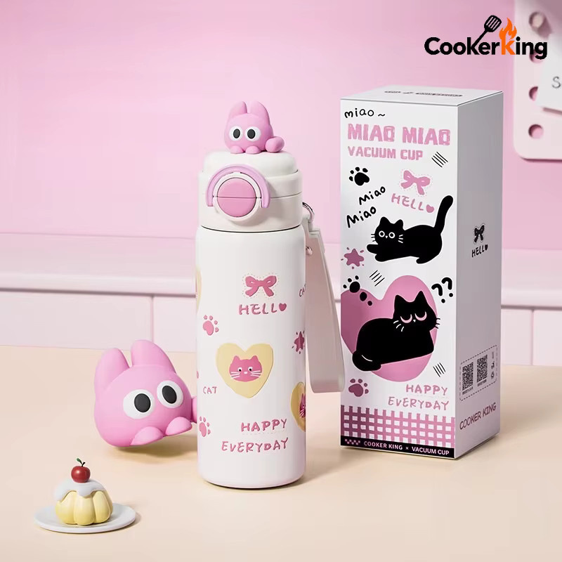 COOKER KING Thermosbecher für Katzen aus 316 Edelstahl mit PP-Isolierung und Auspuffknopf, 550 ml, Blau und Gelb - Bild 1