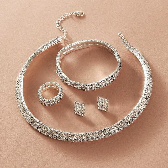 Allbestart Schmuck-Set, Collier, Ohrringe, Ringe, Armbänder, Kupfer, brown, Zirkonia, Kristall, Damen - Bild 1