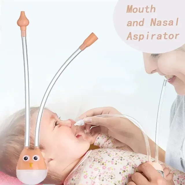 Manueller Baby-Nasensauger mit Mundsaugung aus Silikon in Orange - Bild 1