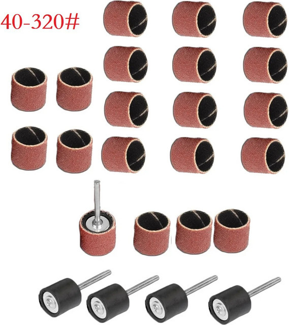 Vibratite Schleiftrommel-Set mit Stange und 25 Schleifringen für Holzbearbeitung, Körnung 40-320, 1/2 Zoll - Bild 1