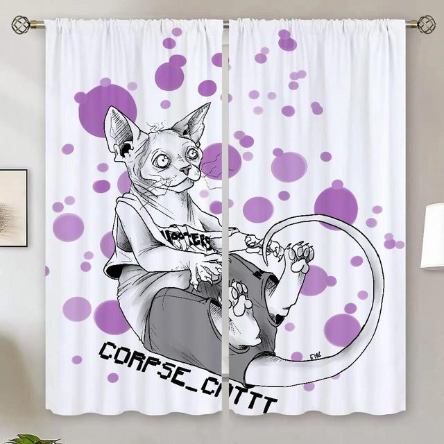 CATNAP DOGDay Moderne Vorhänge mit Tier-Grafik, Weiß, B: 86 cm, H: 213 cm, 2 Stück - Bild 1
