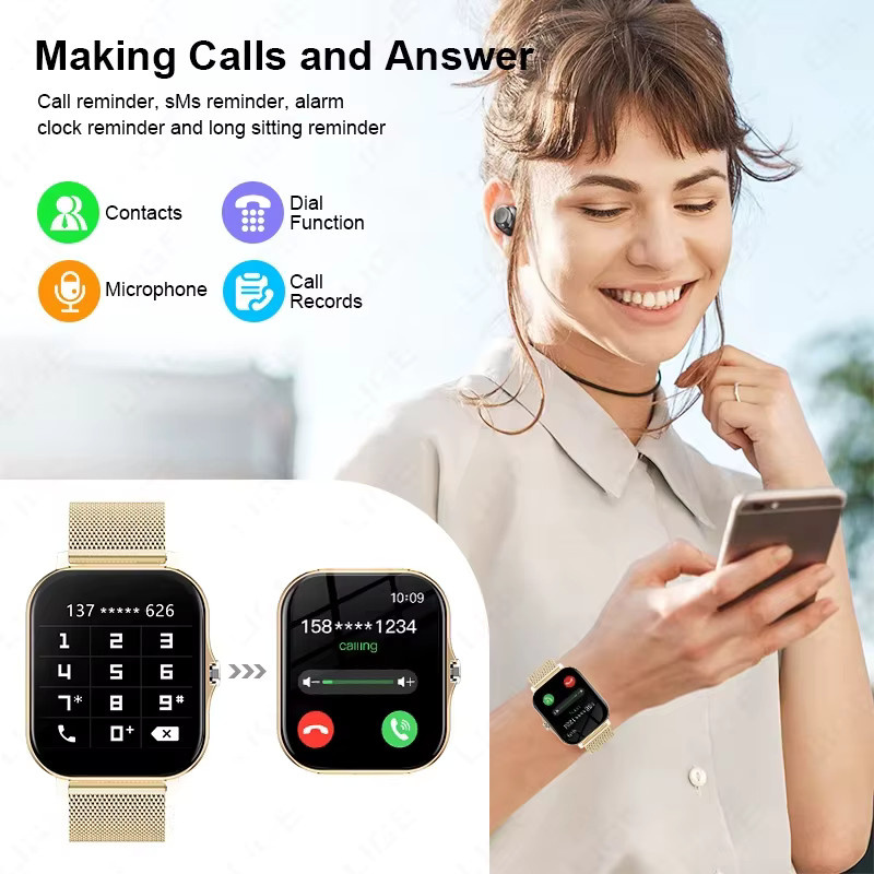KESHUYOU Smartwatch mit 1,83 Zoll Display für Android und iOS, Schlafüberwachung und Aktivitätsverfolgung, Schwarz/Gold - Bild 2