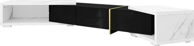 okwish TV Schrank in Marmoroptik mit drehbarem Stauraum, Farben: Weiß, Schwarz und Gold, B/T/H: 260 x 40 x 30 cm - Bild 1