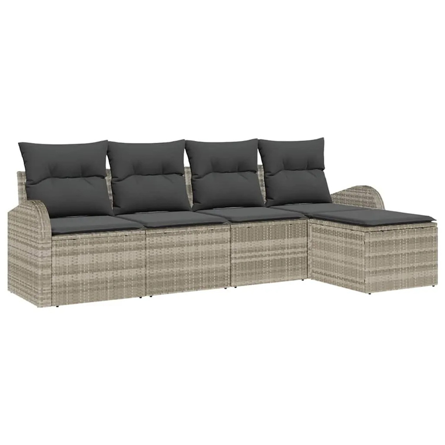vidaXL Garten-Sofa-Set aus Polyrattan in Hellgrau, 5-teilig mit Sitzkissen und Rückenkissen, wetterbeständig und UV-resistent - Bild 2