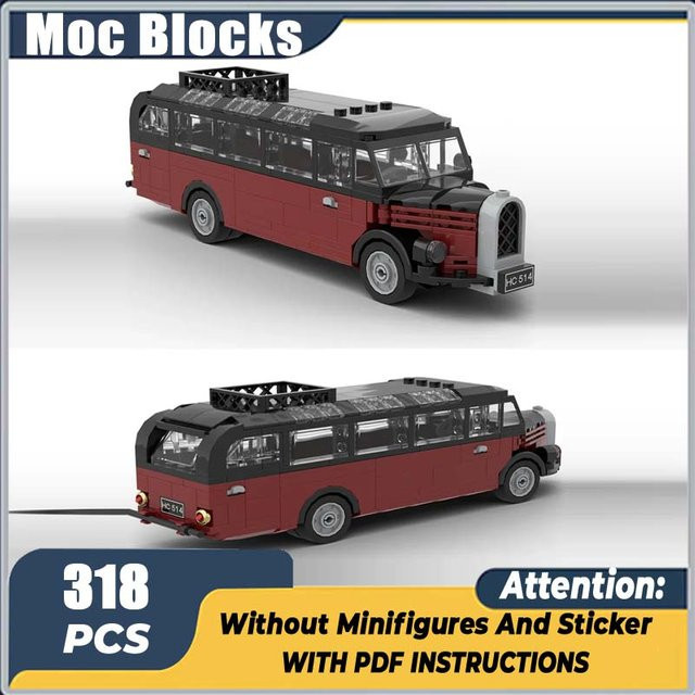 INMOCTOY Vintage Deutsch Bus Auto Modell, Konstruktionsspielzeug, Rot - Bild 1