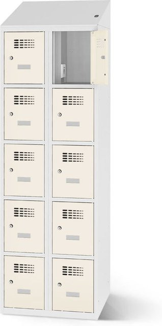 rotstahl Fächerschrank mit 10 Fächern und Ladefunktion, Farbe Weiß, B: 60 cm, H: 200 cm - Bild 1