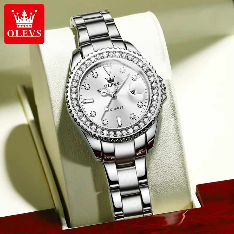 Olevs Armbanduhr, Quarz, Edelstahl, Diamant, Damen, Silber - Bild 3