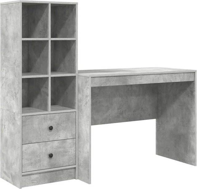 vidaXL Schreibtisch und Hochboard Set modern in Betongrau Grau aus Holzwerkstoff - Bild 1