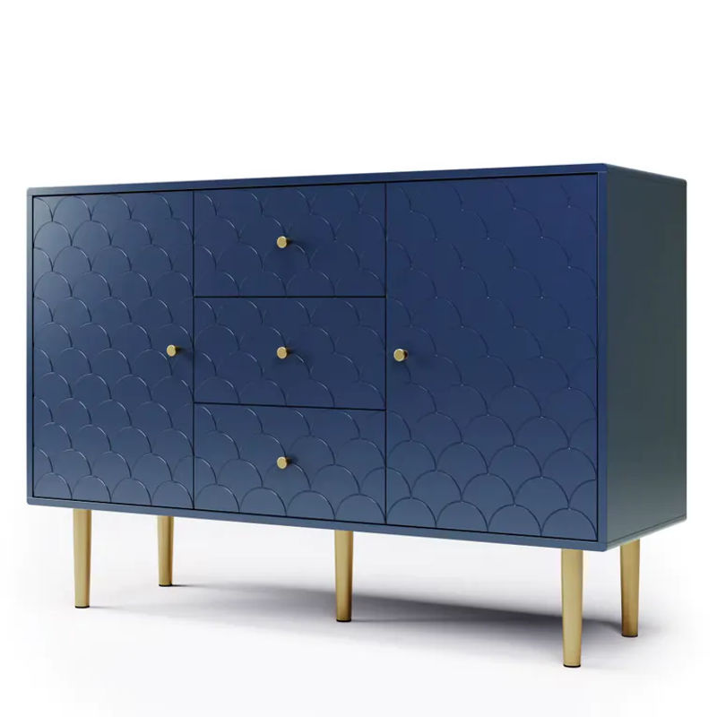 PINGGO Kommode in Marineblau mit 3 Schubladen, 2 Türen und verstellbarem Regal, Aufbewahrungsschrank für Wohnzimmer und Schlafzimmer, B/T/H: 120 x 40 x 83 cm - Bild 3