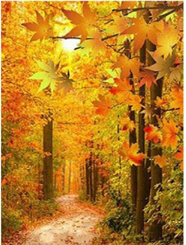 FIYO 5D Diamantmalerei Herbst Wald Landschaft Stickerei mit Blättern in Gelb, B/H: 20 x 30 cm - Bild 1