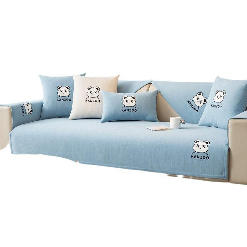 Super Six Cartoon Besticktes Sofakissen aus Chenille in Grau, B/B: 70 x 70 cm - Bild 4