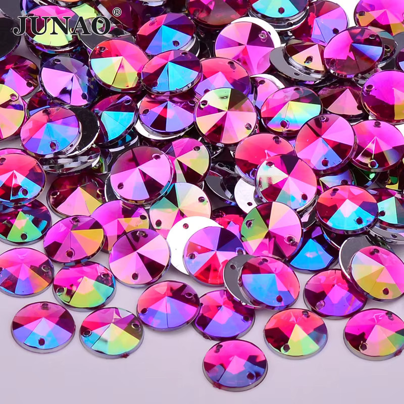 JUNAO Kristall-AB Rivoli Strass-Applikationen rund mit flacher Rückseite aus Acryl, 1000 Stück, Multicolour, Durchmesser: 10 mm - Bild 2