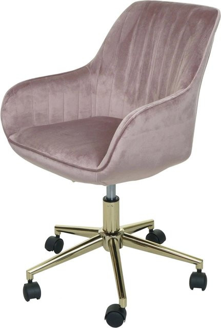 Proregal Bürostuhl aus Samt in Rosa mit Armlehnen und goldenem Fußkreuz, H x B x T: 87 x 58 x 58 cm, Sitzhöhe: 46 cm - Bild 1