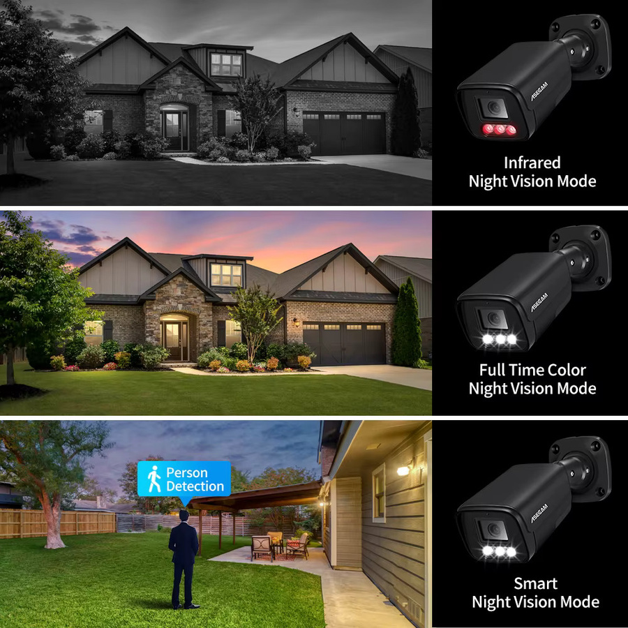 ASECAM 8MP 4K IP Überwachungskamera Outdoor mit Audio, PoE, H.265 und Menschenerkennung in Schwarz - Bild 2