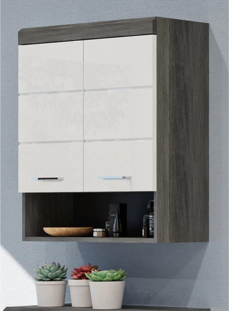 Badezimmer Hängeschrank Shawn von Inn.Furn in Weiß Hochglanz und Grau, B: 74 cm, H: 79 cm - Bild 3